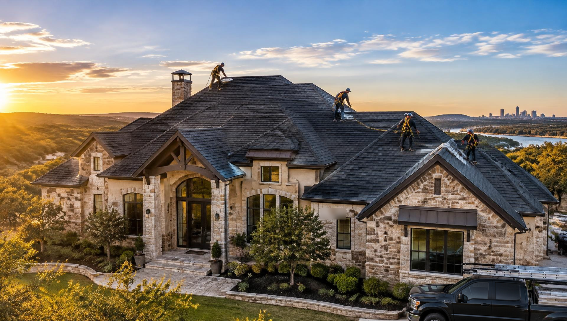 Professional roof installation in progress